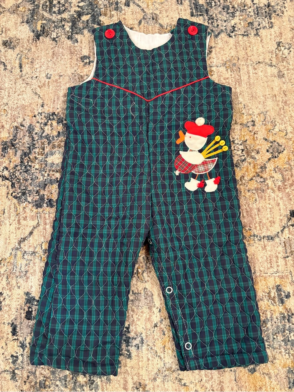 Vintage By Thomas Quilted Plaid Jumper Overalls Size 18 Months Duck Appliqué